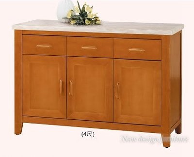 【N D Furniture】台南在地家具-柚木色半實木人造石面4尺餐櫃/碗盤櫃LH