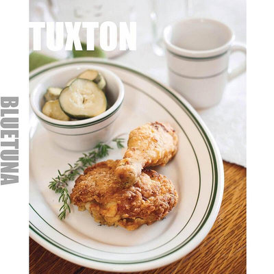 TUXTON綠線陶瓷餐具ins日韓風牛排盤西餐盤橢圓甜品盤咖