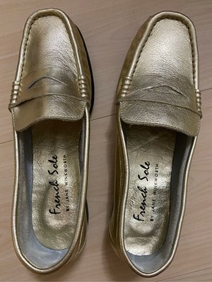 French Sole loafer gold leather 全新真皮樂福鞋