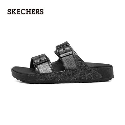 100原廠％Skechers斯凱奇2021年夏季新款女子時尚厚底閃粉方扣涼拖鞋111057