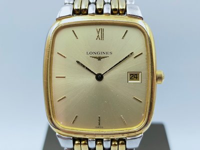 【發條盒子H5635】LONGINES 浪琴 方型金面 石英不鍍金/不銹鋼半金 日期顯示 經典男錶L5.635.3