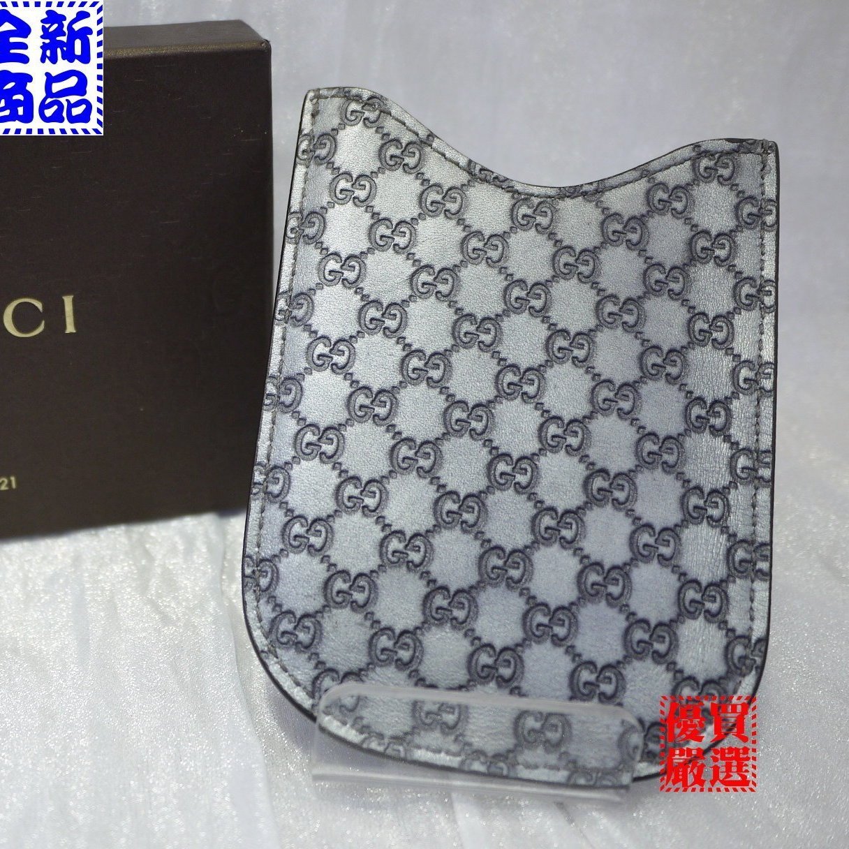 優買二手名牌店 Gucci 經典燙銀全皮小g 壓紋證件套悠遊卡套識別證套手機套全新il Yahoo奇摩拍賣