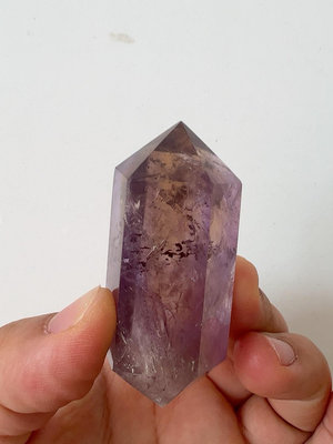 #天然水晶 天然紫黃晶雙尖六角晶柱【老王收藏】7737