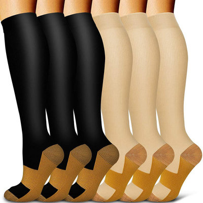 亞馬遜 跨境長筒襪純色運動壓力襪彈力襪 銅離子壓縮襪戶外騎行襪