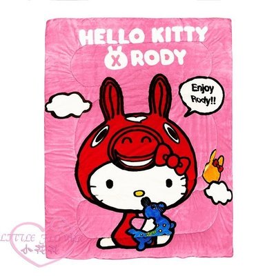 ♥小花凱蒂日本精品♥hellokitty凱蒂貓坐姿兔子造型幸福時光系列粉色款法蘭絨保暖毯暖被暖暖毯子毛毯