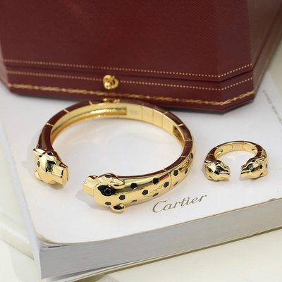新款卡地亞手鐲Cartier光金雙頭豹子版霸氣花斑黑豹手鐲時尚鑲鑽男女同款開口手鐲手環顯瘦手鐲耳飾