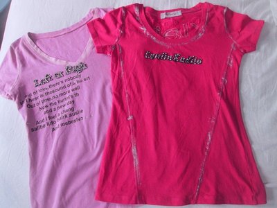 歐系精品桃紅色水鑽OASIS MORGAN MANGO款棉質萊卡T恤上衣送紫色T恤