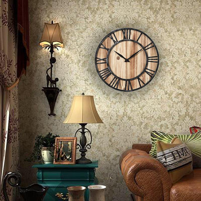 時鐘 亞馬遜客廳創意鐵木掛鐘 歐式復古書房臥室鐘錶時尚簡約時鐘
