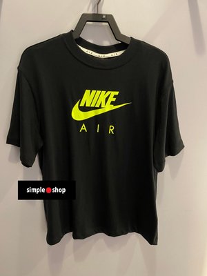 【Simple Shop】NIKE AIR 運動短袖 NIKE LOGO 短袖 黑 螢光綠 女款 CU5559-011