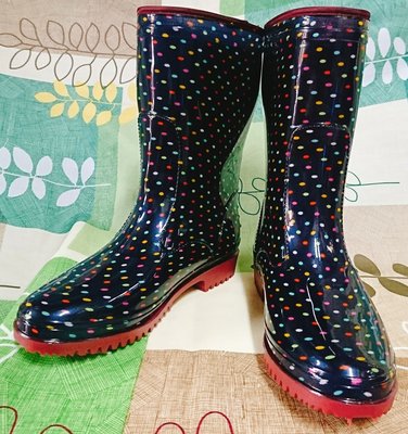 皇力高級女用彩色雨鞋 雨靴 (藍點)