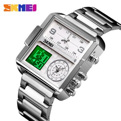 【上品鐘錶】小號白鋼白面款#1391 時刻美SKMEI類復古風 30米生活防水 方形大錶盤石英機芯錶