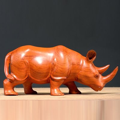 花梨木雕犀牛擺件根雕招財實木質雕刻動物家居客廳裝飾紅木工藝品~特價