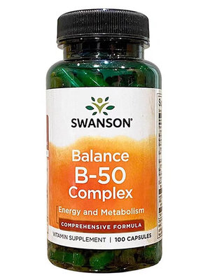 美國Swanson直郵Balance B-50維生素B群100粒菸酸葉酸泛酸生物素PABA肌醇膽鹼B1B2B5B6B12