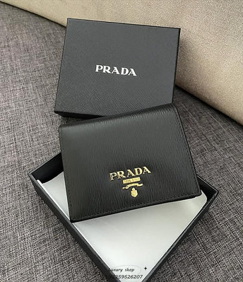 LUX精品PRADA saffiano leather wallet 短夾 皮夾 黑色 牛皮水波紋/十字紋1MV204 現貨