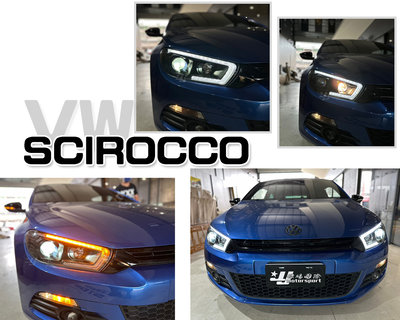 小傑車燈-全新 福斯 VW SCIROCCO 黑框 雙功能 跑馬方向燈 R8燈眉 魚眼 頭燈 大燈