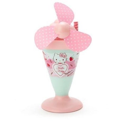 Hello Kitty 軟葉片冰淇淋造型電池式隨身風扇《粉綠》立扇.手持電風扇