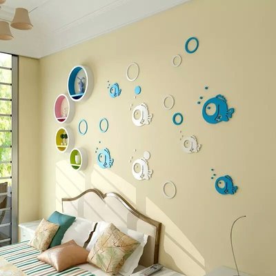 泡泡魚兒童房創意貼紙3D立體壁貼臥室溫馨客廳電視背景牆裝飾品