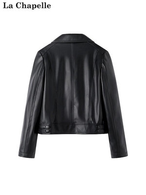 現貨：拉夏貝爾/La Chapelle復古機車服女秋裝2024新款pu皮衣夾克短外套