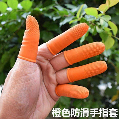 全館免運 批發橙色麻點橡膠防滑手指套耐磨加厚乳膠防護防靜電一次性手套 可開發票