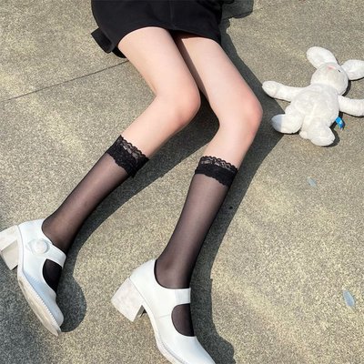 中筒襪子 及膝絲襪 蕾絲小腿襪女日系可愛JK黑絲襪中筒襪子薄款夏季白絲襪黑色ins潮wz016