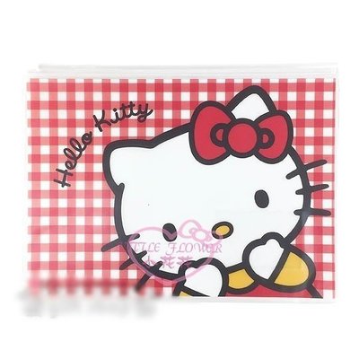 ♥小公主日本精品♥Hello kitty凱蒂貓大臉圖案紅色格紋款夾鏈資料袋+名片套文件袋收納袋紙張收納袋62042208