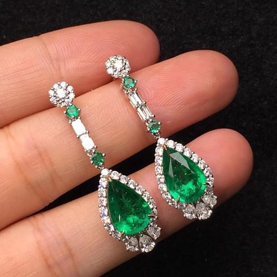 【台北周先生】預購 天然白色鑽石 1.5克拉 天然祖母綠 vivid green 3.89克拉 18K白金 鑽石耳環
