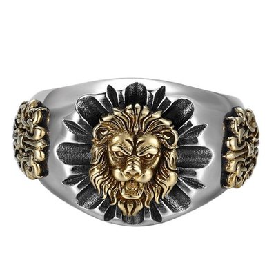 《 QBOX 》FASHION 飾品【R118S88】精緻個性歐美復古皇室獅子頭S925純銀/泰銀開口戒指