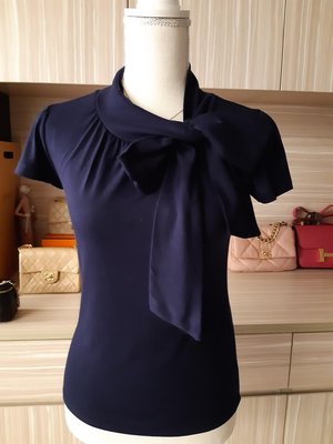 (售出) Chereaux 深藍 navy blue 日本品牌 蝴蝶結綁帶 短袖上衣 尺寸38