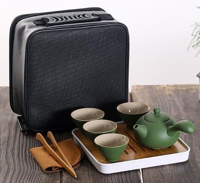 6984A 日式 陶瓷旅行茶組 側把壺外出泡茶組一壺四杯茶盤套裝 便攜旅行茶具喝茶杯茶盤旅行組