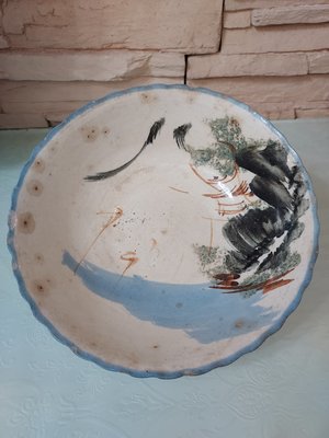 台灣硘老碗盤手繪山水碗公/早期繪花陶瓷碗盤碟/老台灣懷舊物件收藏品