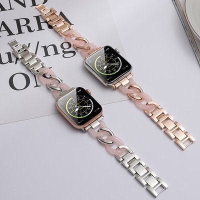 新款樹脂 適用蘋果手表Apple Watch 45678代 牛仔鍊錶帶  iWatch SE 8/7不銹鋼鏈帶 樹脂錶帶