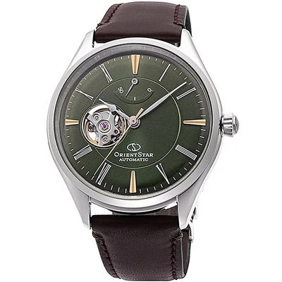 「官方授權」ORIENT 東方錶 東方之星 鏤空開芯機械男皮帶腕錶 綠/銀 RE-AT0202E