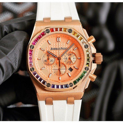 AP愛彼AudemarsPigue皇家橡樹系列搭載日本多功能三眼六針計時石英機芯鑲磚男士腕錶