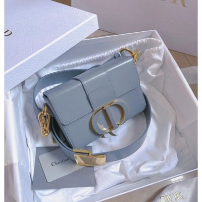 【二手】Dior迪奧 新款 30 Montaigne Box Mini迷你霧霾藍蒙田包 盒子包 單肩包 斜背包