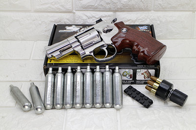 台南 武星級 WG 2.5吋 左輪 手槍 CO2槍 銀 咖啡握把 + CO2小鋼瓶 ( 左輪槍SP708BB槍BB彈玩具