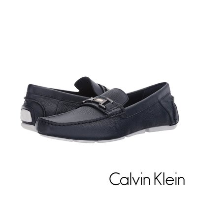 美國百分百【Calvin Klein】鞋子 CK 皮革 休閒鞋 樂福鞋 Loafer 皮鞋 豆豆鞋 男鞋 深藍 I436
