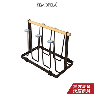 KEMORELA 日式鐵藝瀝水架家用杯架手提杯架倒掛瀝水杯架廚房杯具收納架木藝手鐵藝杯架多功能瀝水架梯形杯架