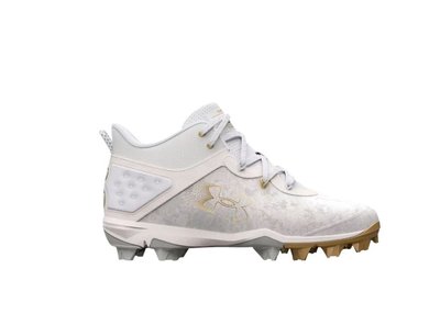 棒球世界 Men's UA Harper 8 Mid RM 棒壘球鞋中筒膠釘白金配色特價3026592