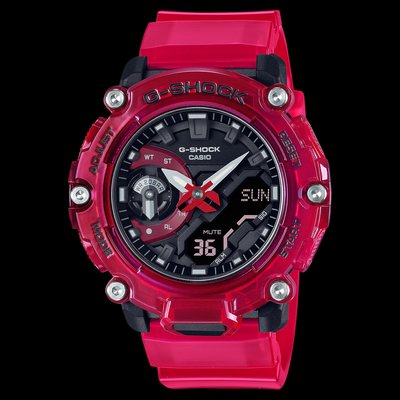 【金台鐘錶】CASIO卡西歐 G-SHOCK 幻象音浪(紅) 透明碳核心防護戶外運動錶 GA-2200SKL-4A