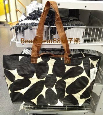 IKEA 手提袋購物袋肩背袋 (橫式22公升)淺乳白黑色18x45x28公分，收納袋 攜帶方便，塑料易清潔【鬍子熊】代購