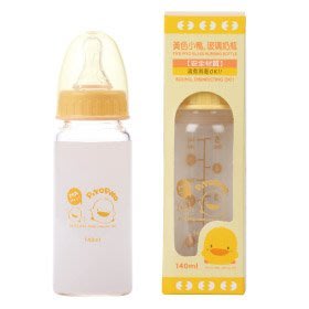 ✪最愛寶貝熊✪黃色小鴨一般口徑標準玻璃奶瓶(附十字奶嘴頭)140ml