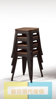 【藝坊現代傢俱】QT 166 /QR 木面45高可疊椅 美式復古木板椅凳 金屬餐椅 美式復古 鐵椅凳