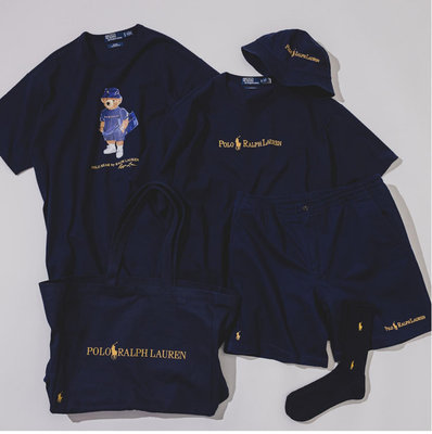 BEAMS x POLO RALPH LAUREN 別注 Navy and Gold Logo Collection 短袖 帽子 包包 襪子 短褲。太陽選物社