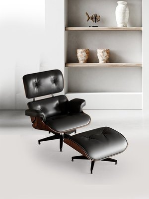 輕奢伊姆斯躺椅頭層牛皮Eames意式旋轉休閑椅真皮設計懶人沙發椅