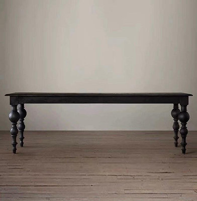 餐桌法式風實木餐桌中古飯桌黑色大板桌美式風茶桌原木長桌咖啡廳桌子