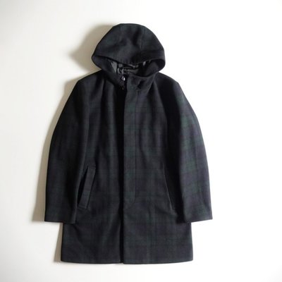日本品牌 GU 墨綠系格紋 羊毛混紡 短大衣 M號