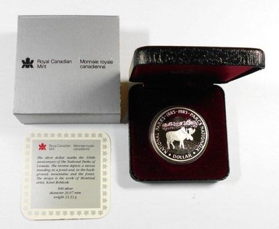 RR313 加拿大國家公園1885-1985年 糜鹿 DOLLAR銀幣 盒裝