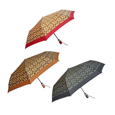 美國百分百【全新真品】COACH 雨傘 F63364 自動傘 折疊傘 Logo 黑色 藕粉 紫色 駝色 G290