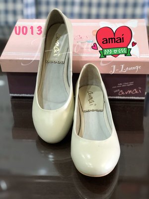 U013 全新amai真皮乳白色低跟包鞋 甜美文青氣質通勤 low heel slip on shoes J-Lounge