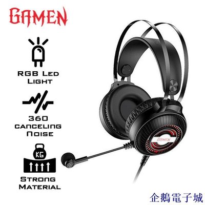 溜溜雜貨檔遊戲耳機 GAMEN 耳機耳機 GH2100 3.5mm 音頻插孔輸入 LED RGB 燈光效果噪音